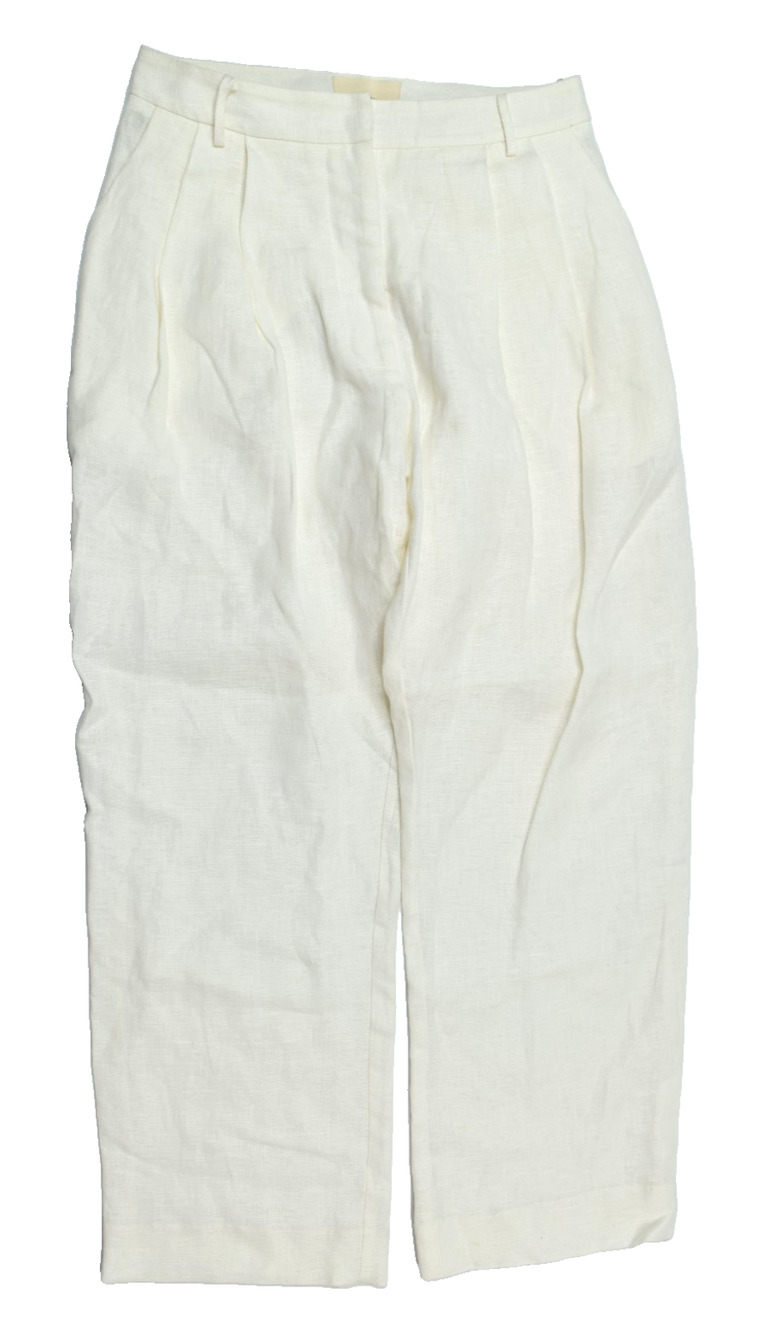 MATIN Linen Pants Womens 8 Ivory Straight Leg Relaxed Fit Pleated High Rise